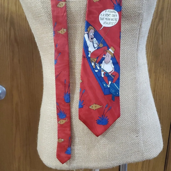 Richard Torrey benchwarmers red fishing themed tie silk - Picture 1 of 6